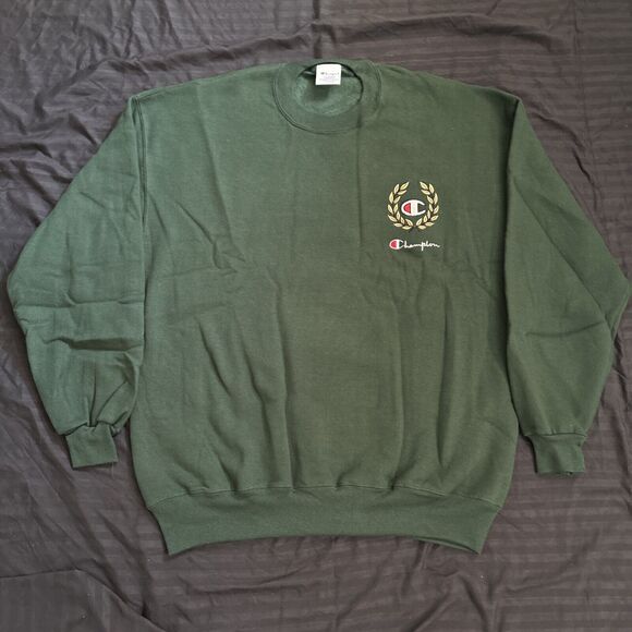 Vintage Champion Pullover Sweater Dark Green Logo Reverse Weave 80s Size X LARGE - Picture 1 of 10